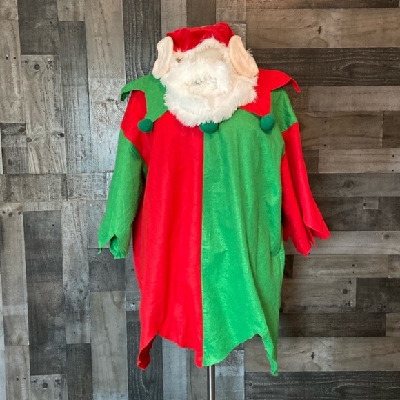 Men’s Christmas Elf costume red green festive holiday party Santa Halloween - Picture 14 of 14